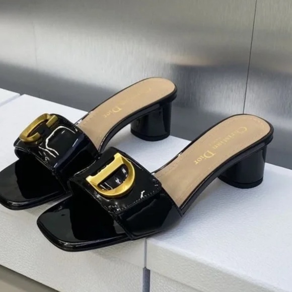 Dior patent calfskin Black sandal slide 37 brand new authentic mule  gold CD - Picture 5 of 7